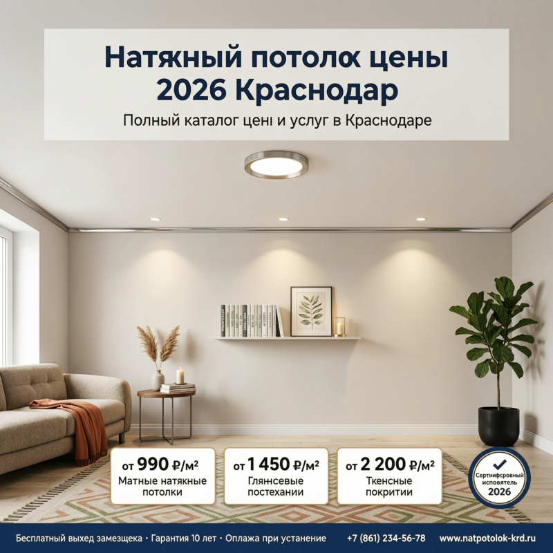 Натяжной потолок цены 2026 Краснодар 3 Натяжной потолок цены 2026 Краснодар - Image 2